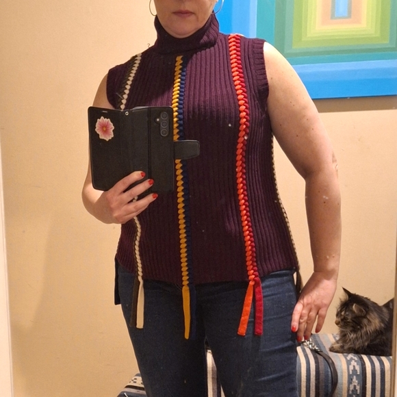 NWOT Derec Lam 10 Crosby Merino Wool Sleeveless Turtleneck Braided Sweater - Picture 6 of 9